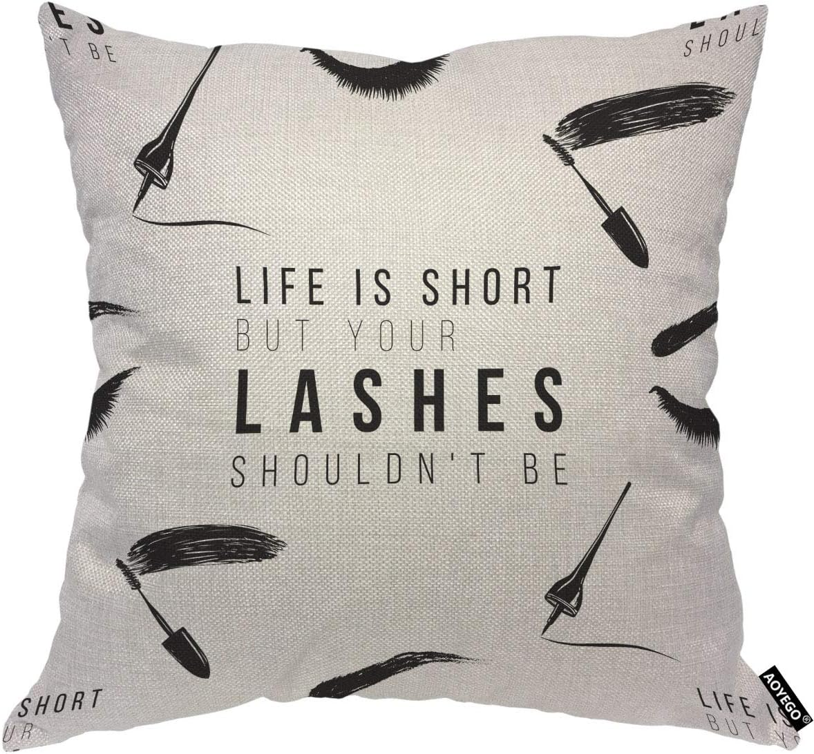Makeup Is Beauty Quotes - Funny Eyelash Quote Pillow Cover, Life